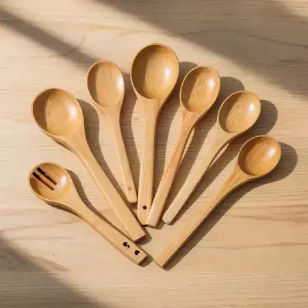 EcoChefBamboo premium bamboo serving spoon collection featuring ergonomic handles and smooth surfaces perfect for Indian cooking and food serving