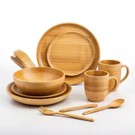 Complete 2-person dinnerware set featuring EcoChefBamboo bamboo kitchenware collection with 20% discount on eco-friendly tableware perfect for couples